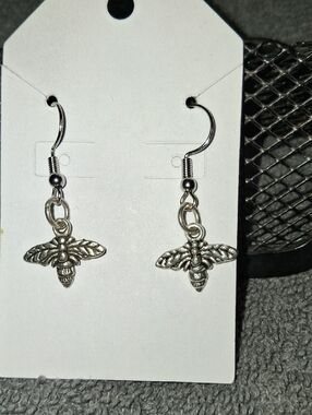 Small Silver Bee Dangle Earrings - Women Jewelry